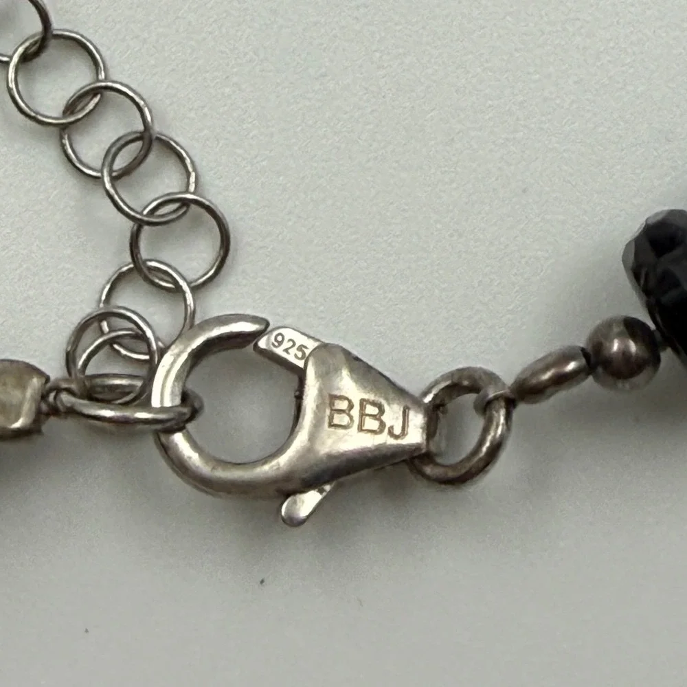 BBJ Sterling Silver Faceted Black Spinel Bead Necklace 925 Adjustable 17.5-19.5